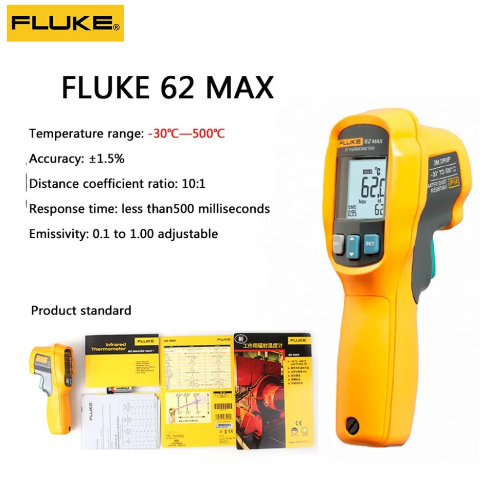 Fluke 62 MAX Plus 62 MAX Mini Infrared Thermometer Non-contact Handheld Digital Laser High-precision Temperature Measuring Gun.