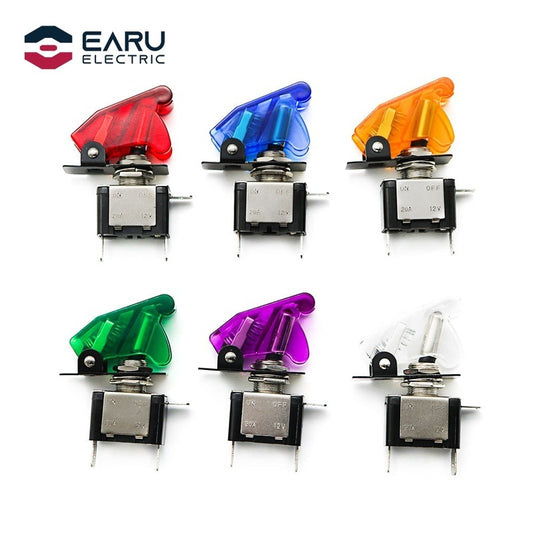 12V 20A  Auto Car Boat Truck Illuminated Led Toggle Switch With Transparent Safety Aircraft Flip Up Cover Guard Red Blue Green.
