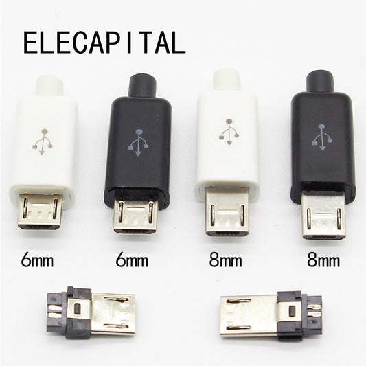 10pcs Micro USB 5PIN Welding Type Male Plug Connectors Charger 5P USB Tail Charging Socket 4 in 1 White Black.
