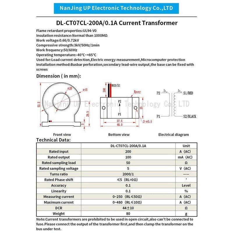 High Quality Micro Precision AC Current Transformer DL-CT07CL 200A/100mA 2000/1 200A/50mA 4000:1 manufacturer factory price.