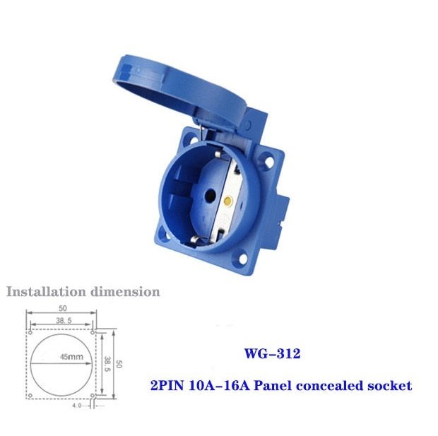 IP54 Waterproof Electrical plugs and sockets 2 pin 10A-16A plug industrial connector two holes.