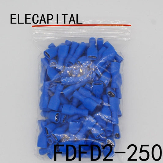 FDFD2-250 FDFD2.5-250 Female Insulated Electrical Crimp Terminal for 1.5-2.5mm2 Connectors Cable Wire Connector 100PCS/Pack FDFD.