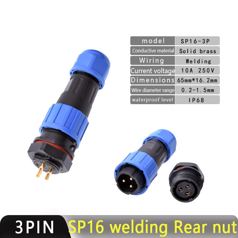 IP68 Waterproof Connector SP16 Male Plug and Female Socket 2/3/4/5/7/9pin Optional.