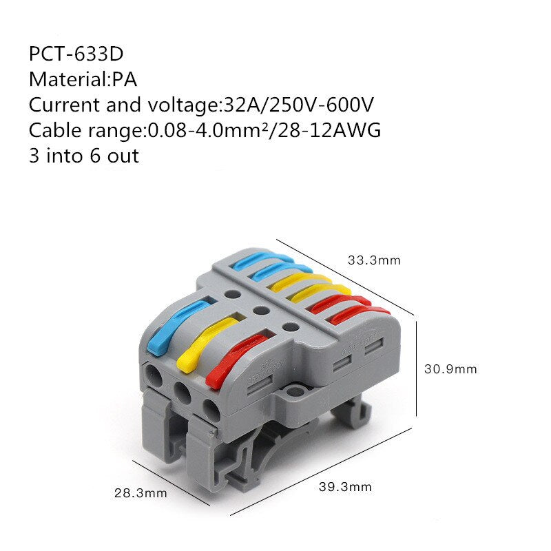 Quick Wire Connector TL633 933 Universal Wiring Cable Connectors Push-in Conductor Terminal Block Led Light Electrical Splitter.