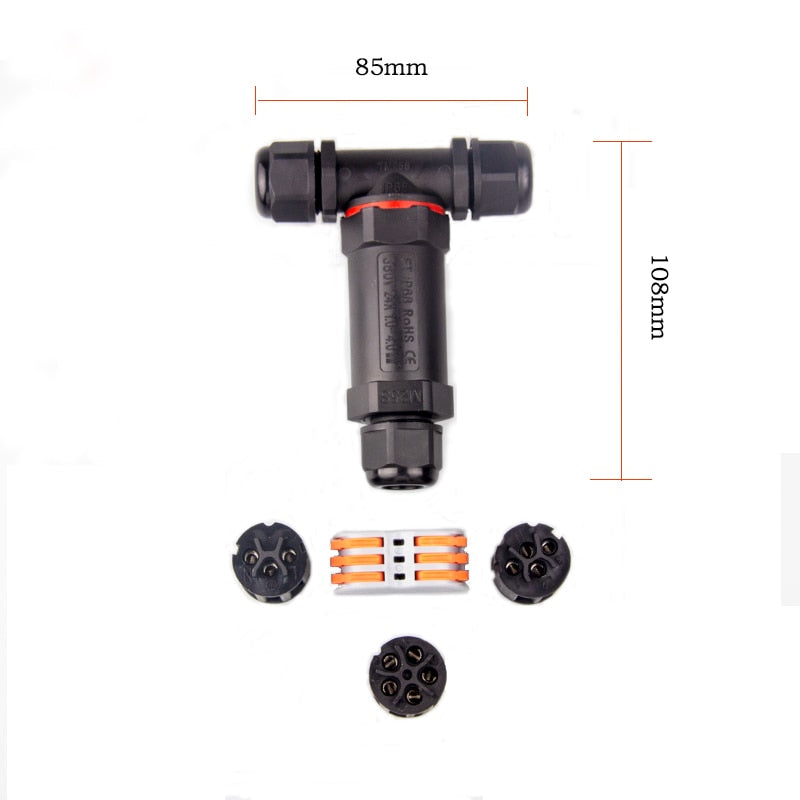 IP68 Waterproof Connector T-Type M20 2/3/4 Pin Electrical Terminal Adaptor Wire Connector.