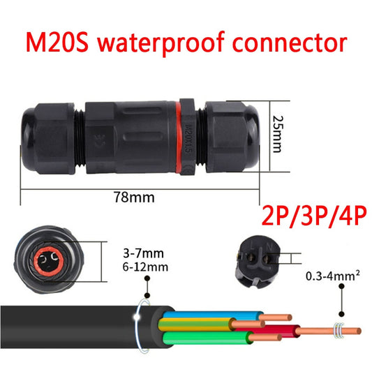 IP68 Waterproof Connector I-Type M20S 2/3/4 Pin Electrical Terminal Adapter Wire Connector.