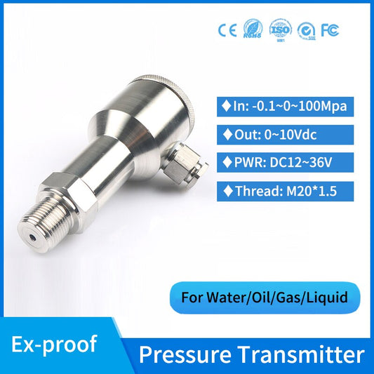 Explosion proof Stainless Steel 10bar 16bar Pressure Sensor 0-10v Oil Diesel Fuel Water Pipe Pressure Transmitter.