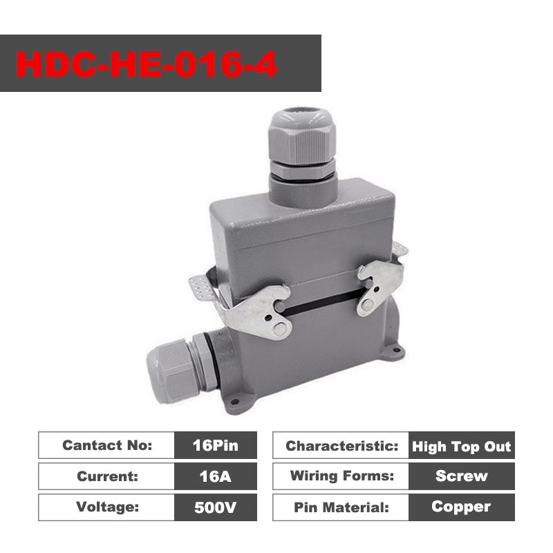 rectangular connector,Heavy Duty Connectors HDC-HE-016-1/2/3/4 F/M 16pin 16A 500V Industrial rectangular Aviation connector plug Screw connection