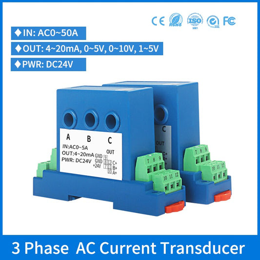 3 Phase Current Transmitter 4-20ma 0-5v 0-10v Analog output Perforated Three Phase Ampere Signal Transducer.