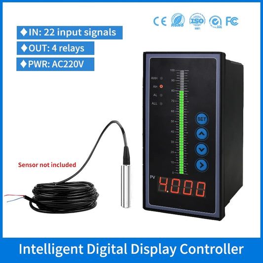 4 relay 4-20mA Output AC220V Power Automatic Digital Display Liquid Level Indicator Tank Water Level Controller.