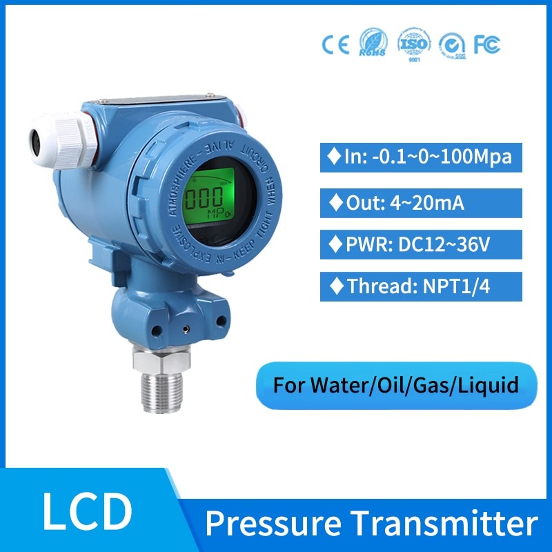NPT1/4 Smart Pressure Transmitter for Diesel Fuel Tank Pressure Transducer Water 4-20mA Pressure Sensor.