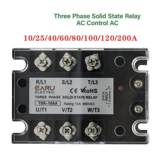 TSR  SSR-10AA 25A 40A 60A 80A Three Phase SSR Solid State Relay AC Control AC 480V 70-280V Input Aluminum Radiator Heat Sink.