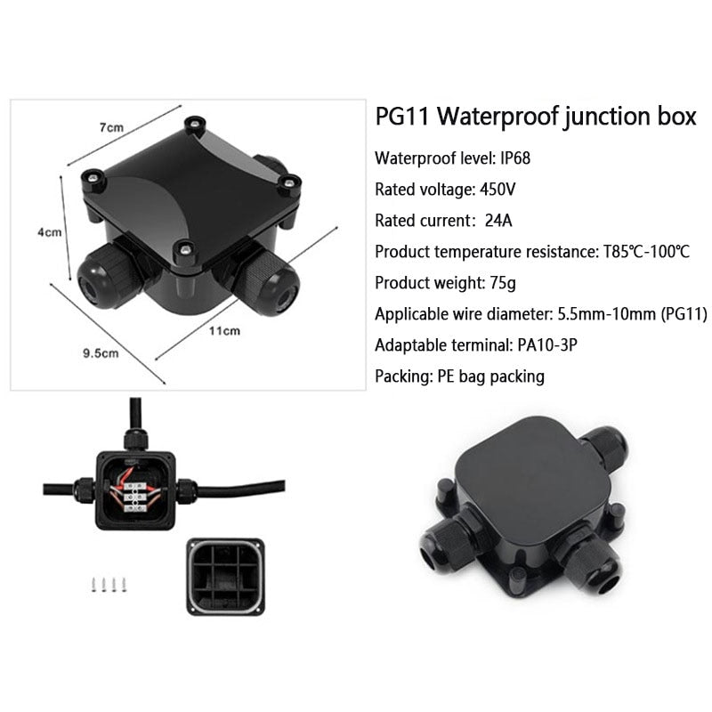 IP68 Electrical Cable Waterproof Connector T Shape 2 3 Pin 3 Way Junction Box.
