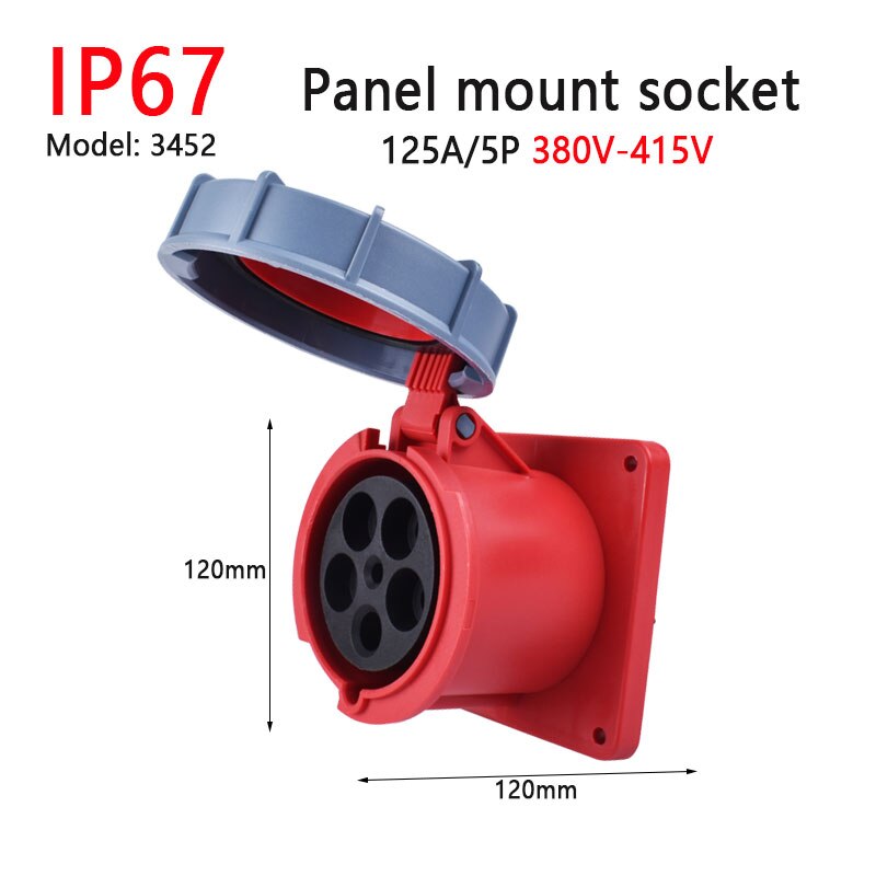 IP67 New Industrial Plug and Socket 63A 125A 3P/4P/5P PA66 Wall Mounted Socket.