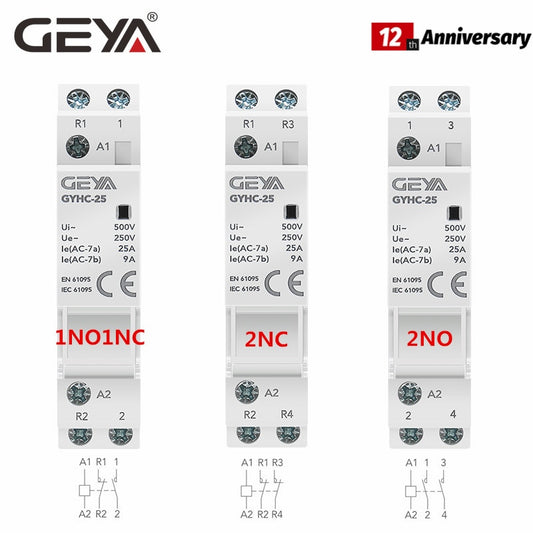 GEYA Din Rail Mounted Household Modular AC Contactor for Smart Home House Hotel AC220V 2P 16A 20A 25A 2NC 2NO 1NO1NC 50/60Hz.