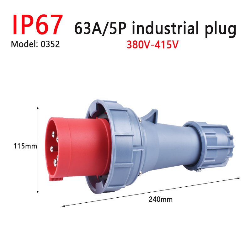 IP67 New Industrial Plug and Socket 63A 125A 3P/4P/5P PA66 Wall Mounted Socket.