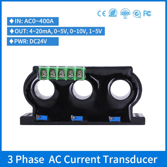 AC 0-100A 3 Phase Current Transducer 3 wire Analog Output 4-20ma 0-10v Three Phase AC Current Transducer.