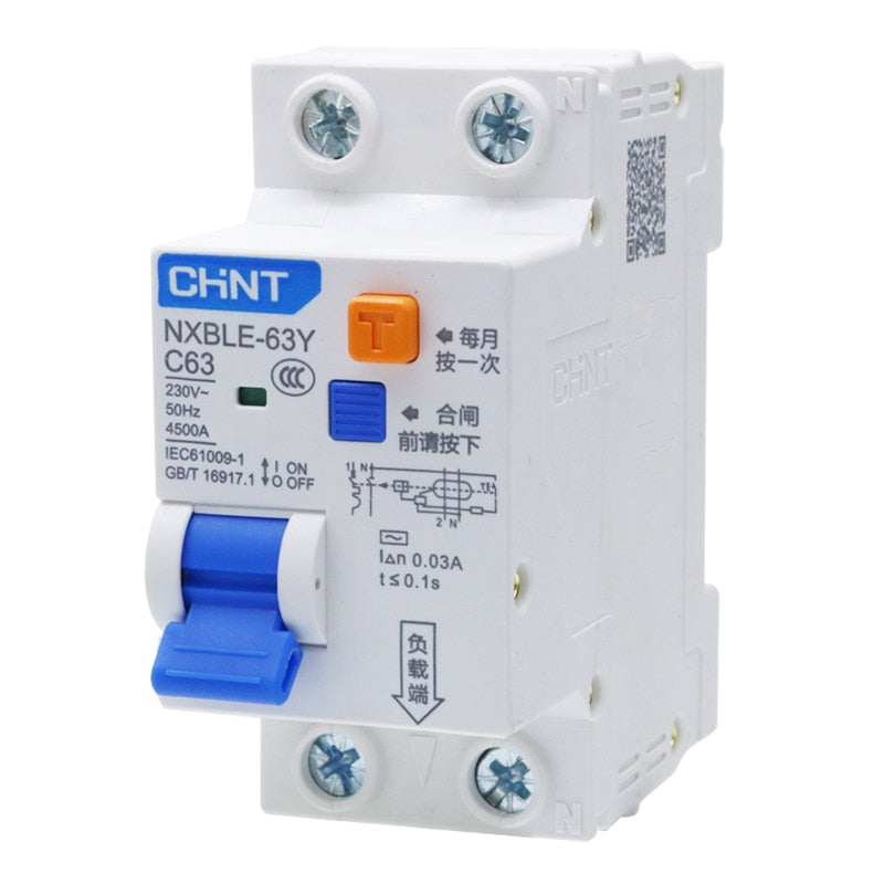 CHNT DPN 1P+N 30mA RCBO NXBLE-63Y Residual Current Operated Circuit Breaker Over Current Leakage Protection 6 10 16 20 25 40 63A.