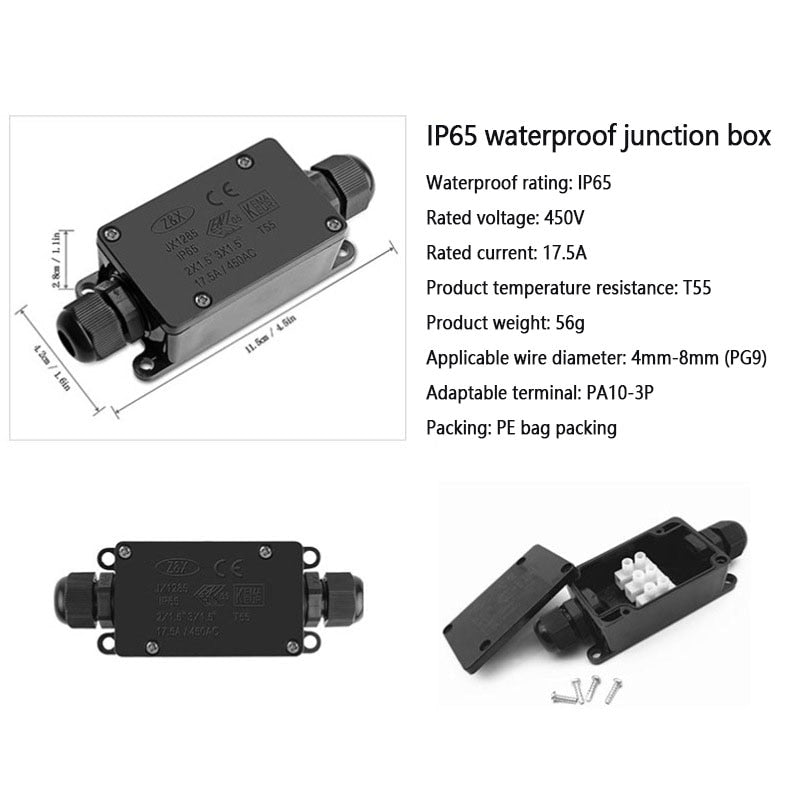 IP68 Electrical Cable Waterproof Connector T Shape 2 3 Pin 3 Way Junction Box.