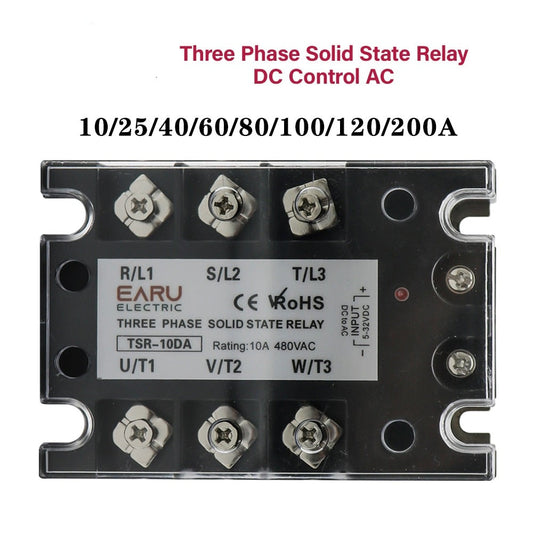 TSR  SSR-10DA SSR-40DA SSR 25A 60A 80A 100A Three Phase SSR Solid State Relay DC Control AC 480V 5-32V Input Aluminum Heatsink.