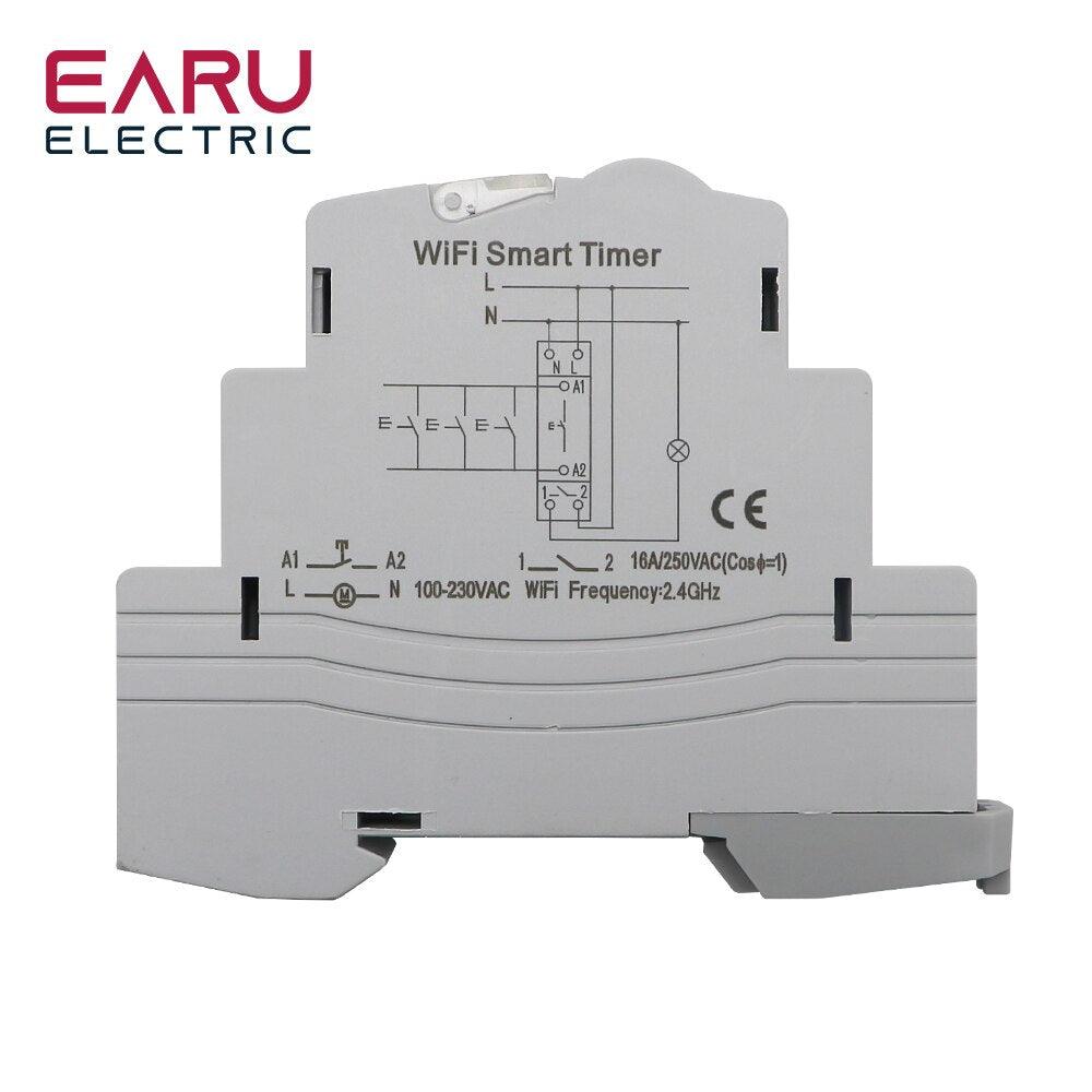 AC 110V 220V 16A Single Phase 18MM Mimi Din Rail 35mm Zigbee WIFI Smart Timer Relay Switch Breaker Remote Control by Tuya APP.