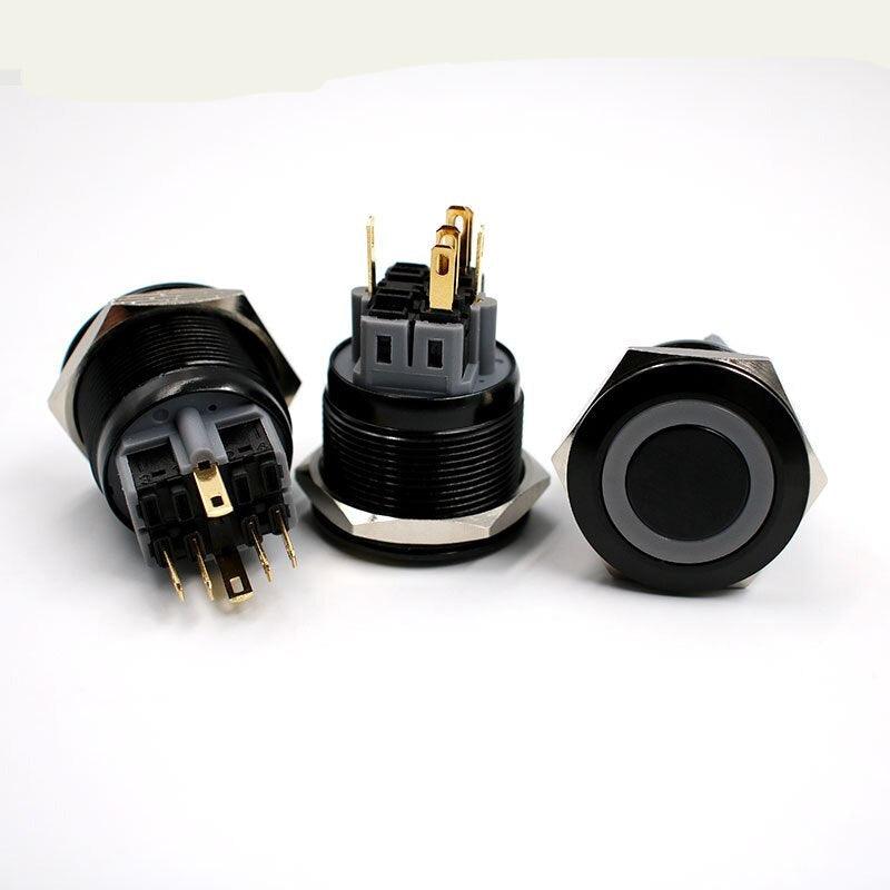Black 25mm Metal Latching LED Push Button Switch.