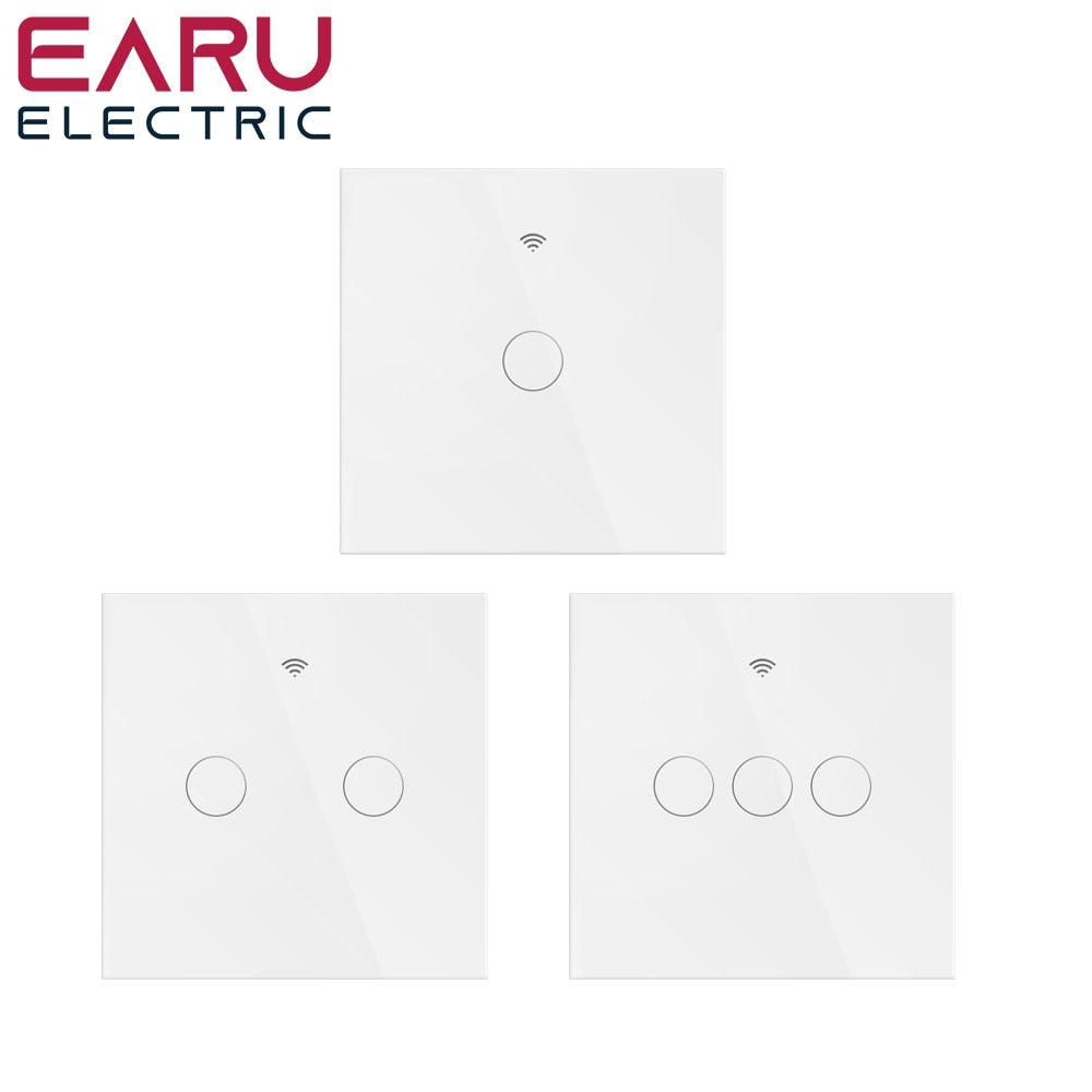 EU Tuya WiFi Smart Light Switch with Glass Panel, Touch Sensor Smart Wall Switch with No Neutral Wire, Google Home.
