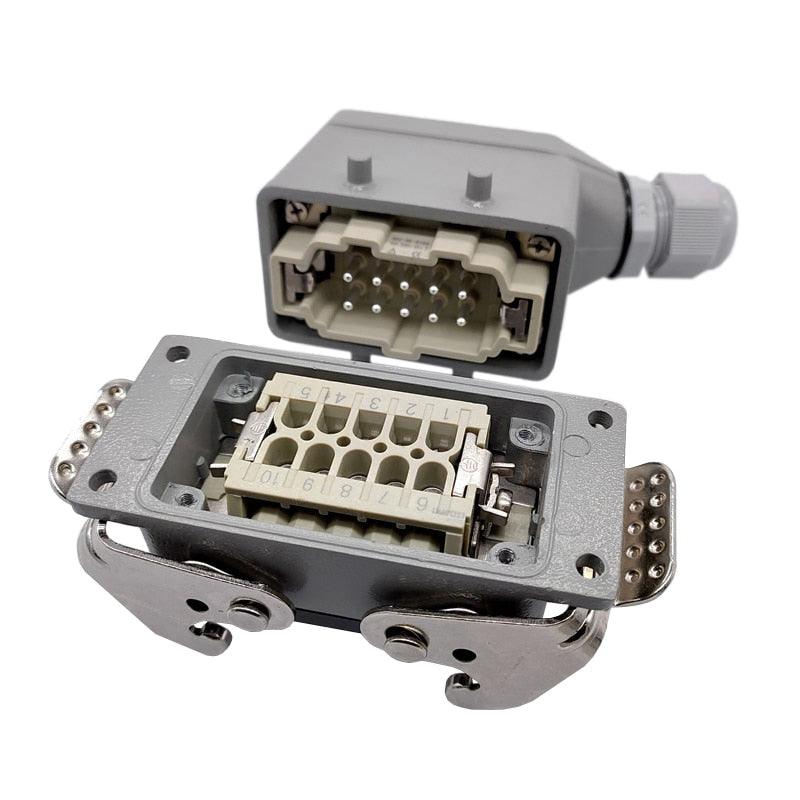 rectangular connector 10pin,Heavy Duty Connectors HDC-HE-010-1/2/3/4 F/M 10pin 16A Screw connection Industrial rectangular Aviation connector plug