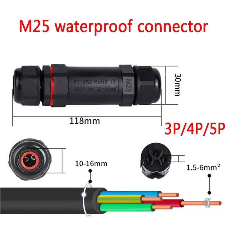 IP68 Waterproof Connector I-Type M20 2/3/4 Pin Electrical Terminal Adapter Wire Connector.