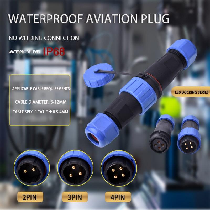 IP68 Waterproof Connector Male Plug &amp; Female Socket 2/3/4 Pin Optional.