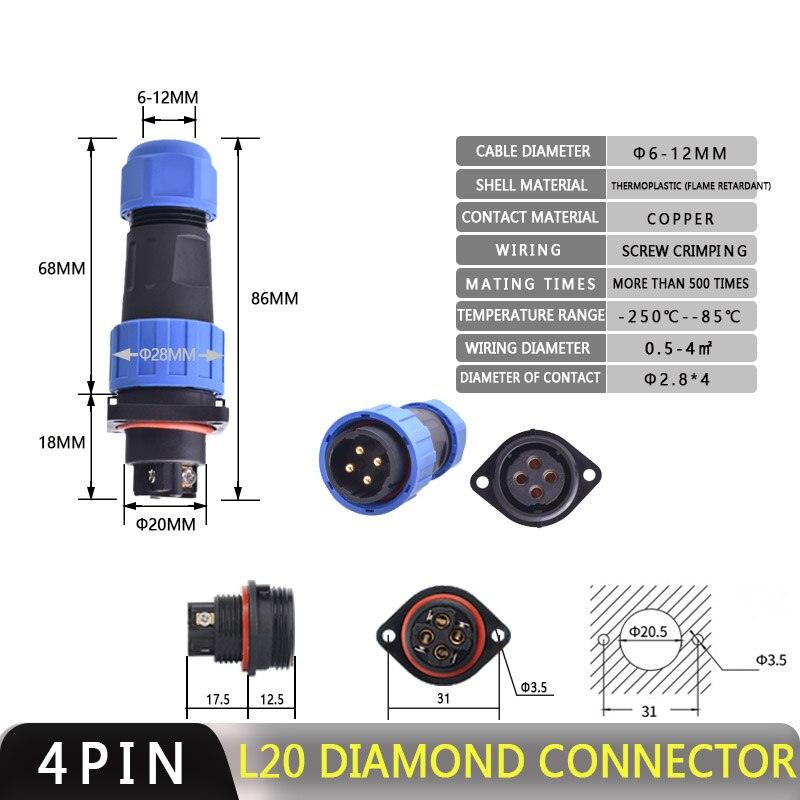 IP68 Waterproof Connector Male Plug &amp; Female Socket 2/3/4 Pin Optional.