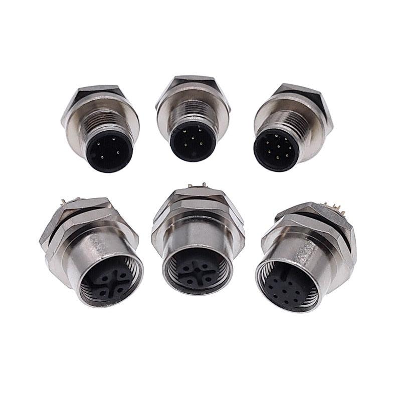 M12 panel back mount Flange Socket Sensor Connector Waterproof Screw Threaded coupling Male Female 3 4 5 8Pin.