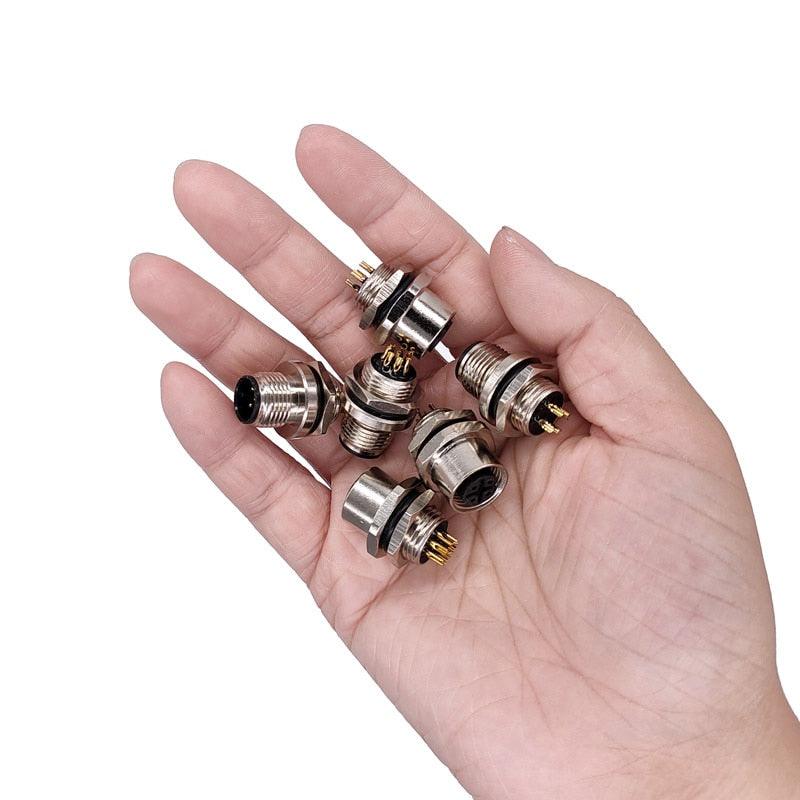 M12 panel back mount Flange Socket Sensor Connector Waterproof Screw Threaded coupling Male Female 3 4 5 8Pin.