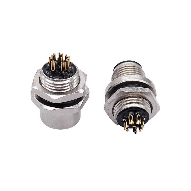 M12 panel back mount Flange Socket Sensor Connector Waterproof Screw Threaded coupling Male Female 3 4 5 8Pin.