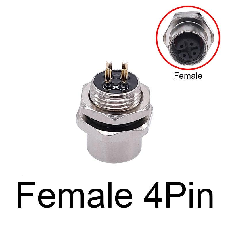 M12 panel back mount Flange Socket Sensor Connector Waterproof Screw Threaded coupling Male Female 3 4 5 8Pin.