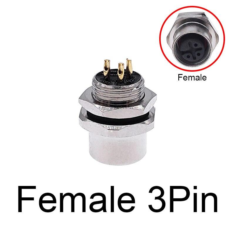 M12 panel back mount Flange Socket Sensor Connector Waterproof Screw Threaded coupling Male Female 3 4 5 8Pin.