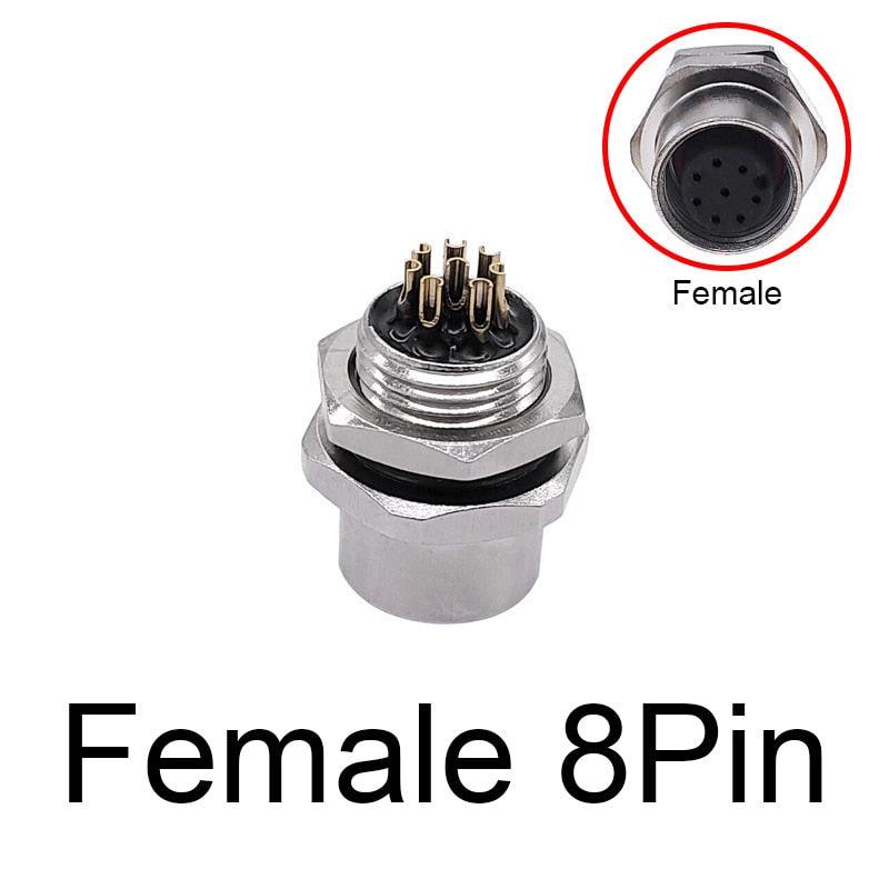 M12 panel back mount Flange Socket Sensor Connector Waterproof Screw Threaded coupling Male Female 3 4 5 8Pin.