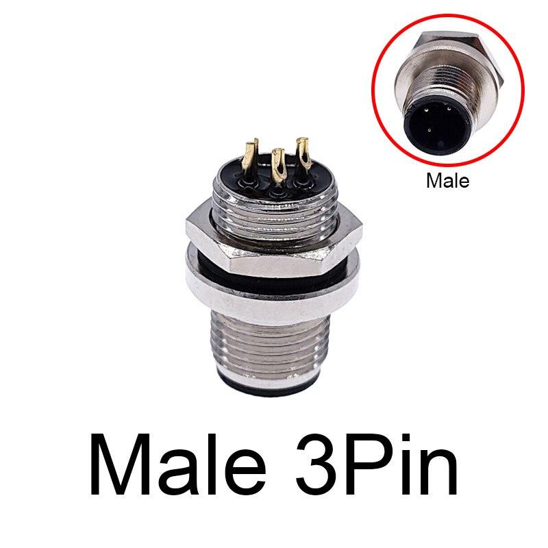 M12 panel back mount Flange Socket Sensor Connector Waterproof Screw Threaded coupling Male Female 3 4 5 8Pin.