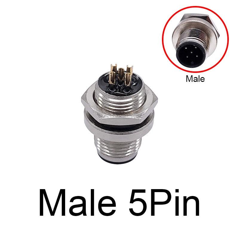 M12 panel back mount Flange Socket Sensor Connector Waterproof Screw Threaded coupling Male Female 3 4 5 8Pin.