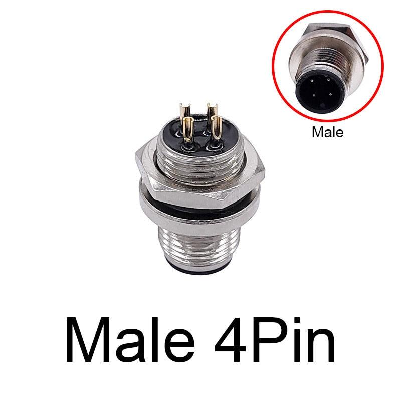 M12 panel back mount Flange Socket Sensor Connector Waterproof Screw Threaded coupling Male Female 3 4 5 8Pin.