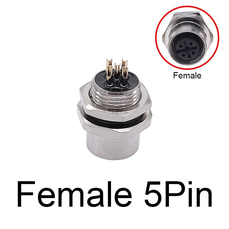 M12 panel back mount Flange Socket Sensor Connector Waterproof Screw Threaded coupling Male Female 3 4 5 8Pin.