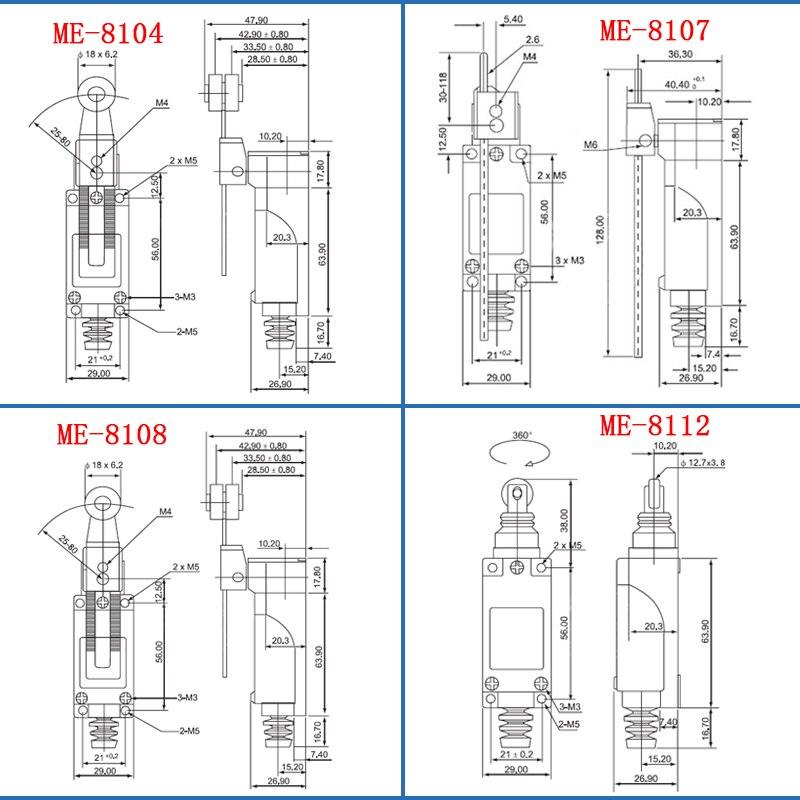 ME-8108 Mini Limit Switch Rotary Adjustable Roller Switch AC 250V 5A/DC125V 0.4A NO NC.