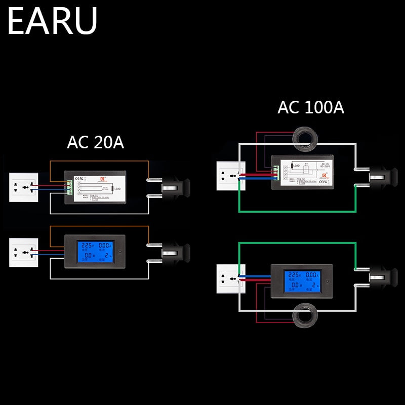 EARU- 20A 100A AC 80-260V DC 6.5-100V Digital Multi-Functional Meter.