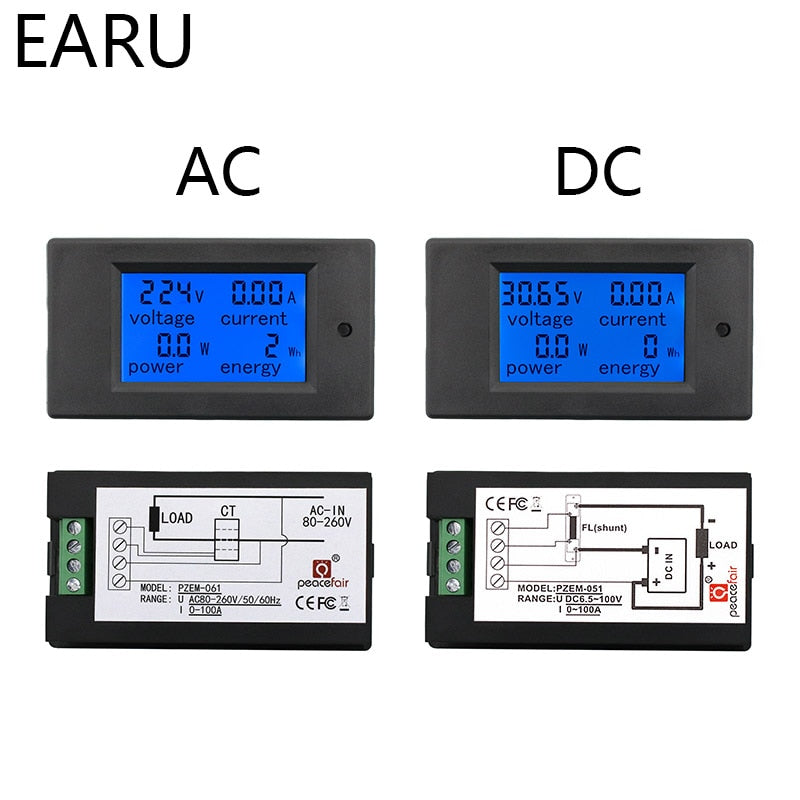 EARU- 20A 100A AC 80-260V DC 6.5-100V Digital Multi-Functional Meter.