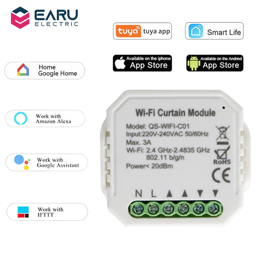 EARU- WiFi Smart Curtain Switch| Module Roller Blinds Shutter.
