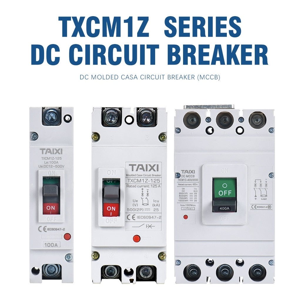 TAIXI- Solar MCCB 500V 1000V 1500V DC Photovoltaic Circuit Breaker.