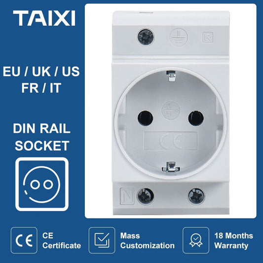 TAIXI- DIN Rail Socket 250V 16A Industrial Socket UK US FR EU AU IT optional.