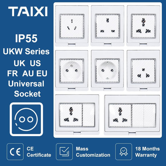 TAIXI- IP55 Waterproof Socket Switch Box|  EU AU UK US FR Universal Type Socket optional.