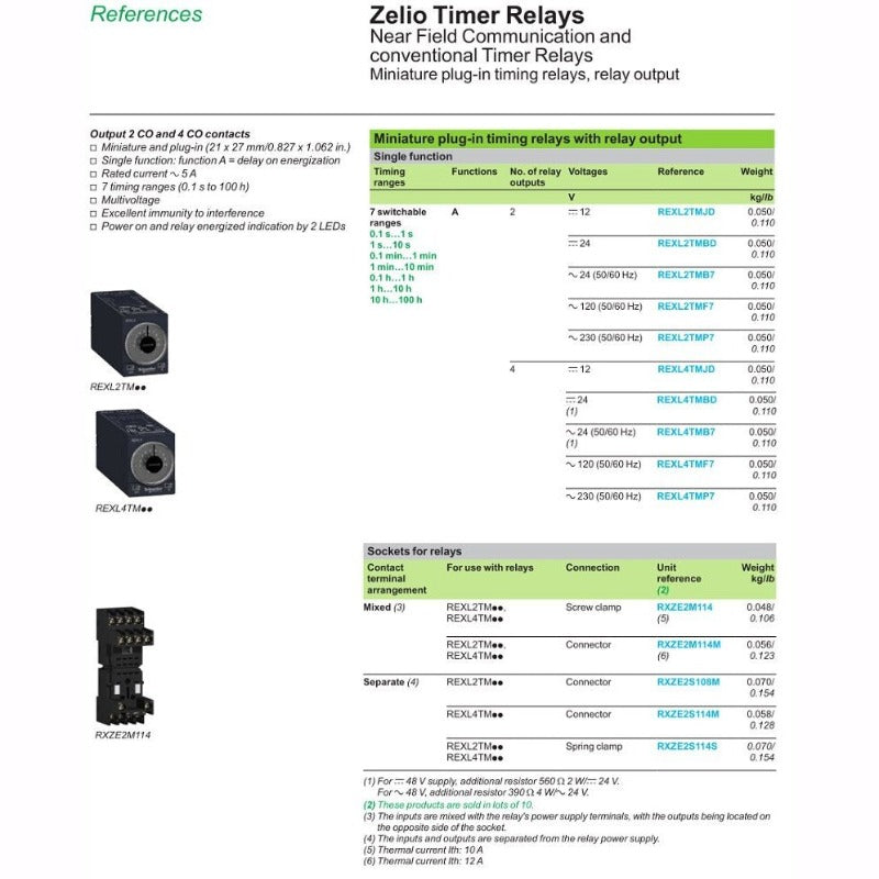 Schneider- Electric Timer Relays Miniature Plug-In with Output REXL2TMJD  REXL2TMBD optional.