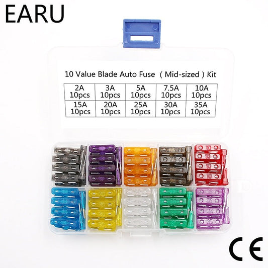 EARU-  100PCS/LOT Standard Motorcycle Auto Car Fuse  2A up to 35A with Box.